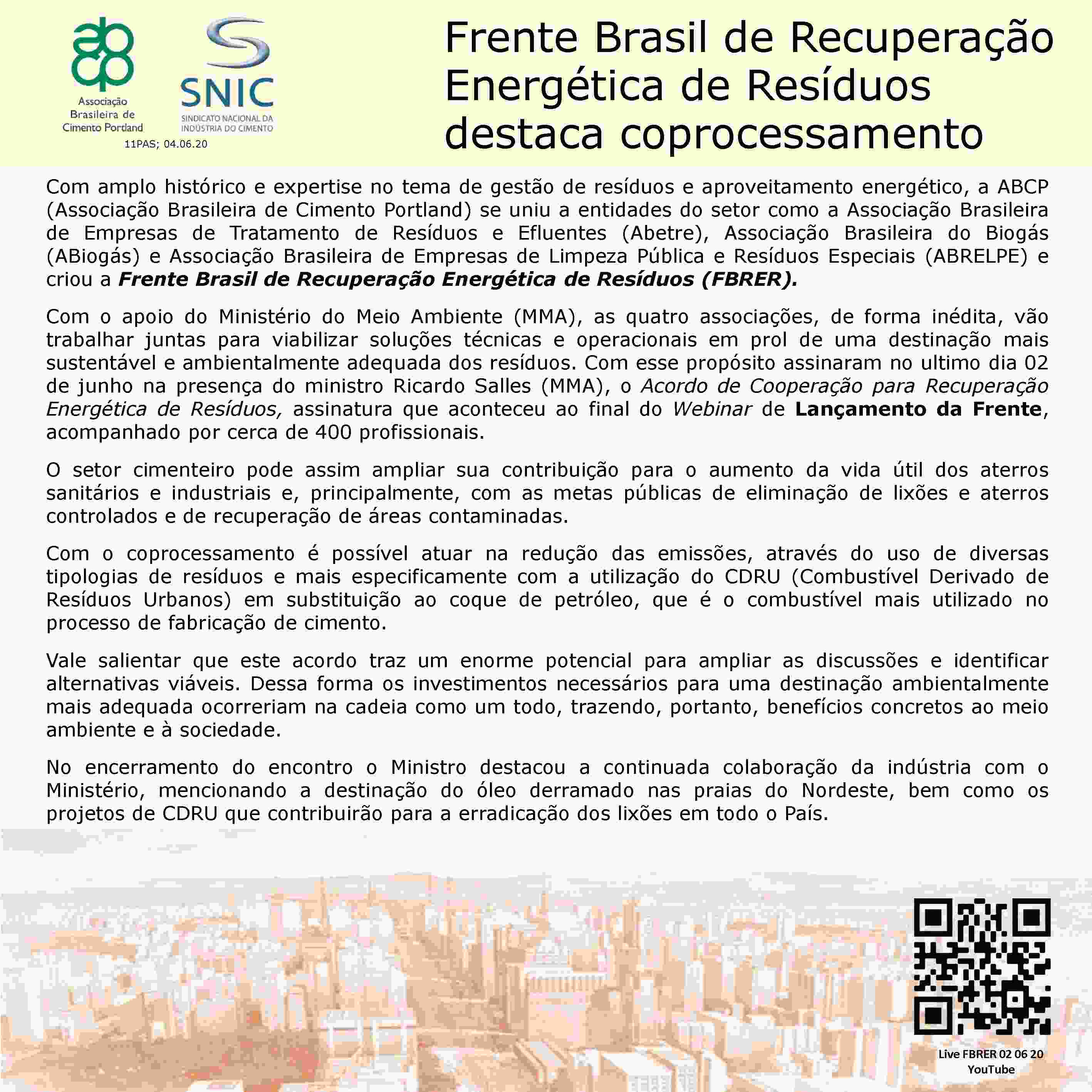 Frente Brasil de Recuperação Energética de Resíduos destaca coprocessamento